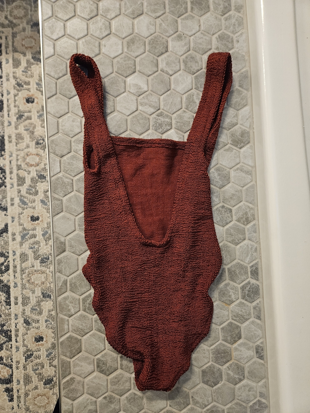 Hunza G Square Neck Swim Suit In Metallic Chesnut - Picture 7 of 8